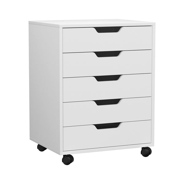 Artiss 5-Drawer Filing Cabinet Mobile Rolling Storage Cabinet Chest of Drawers Stand White