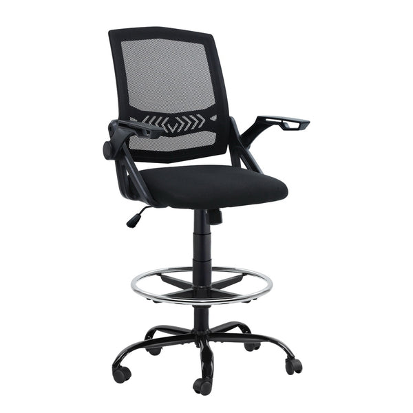 Office Chair Mesh Drafting Chair Stool Black by Artiss