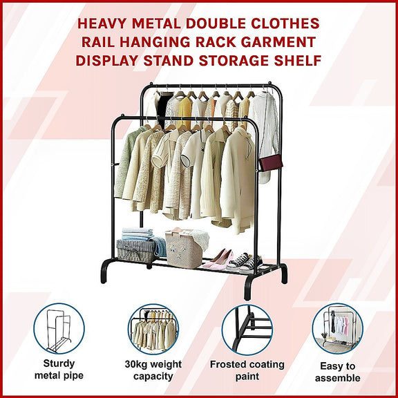 Heavy Metal Double Clothes Rail Hanging Rack Garment Display Stand ...