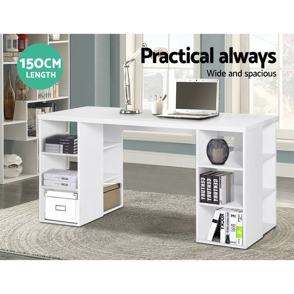 3 Level Computer Desk Artiss 3 Level Desk with Storage & Bookshelf - White | Office Furniture ...