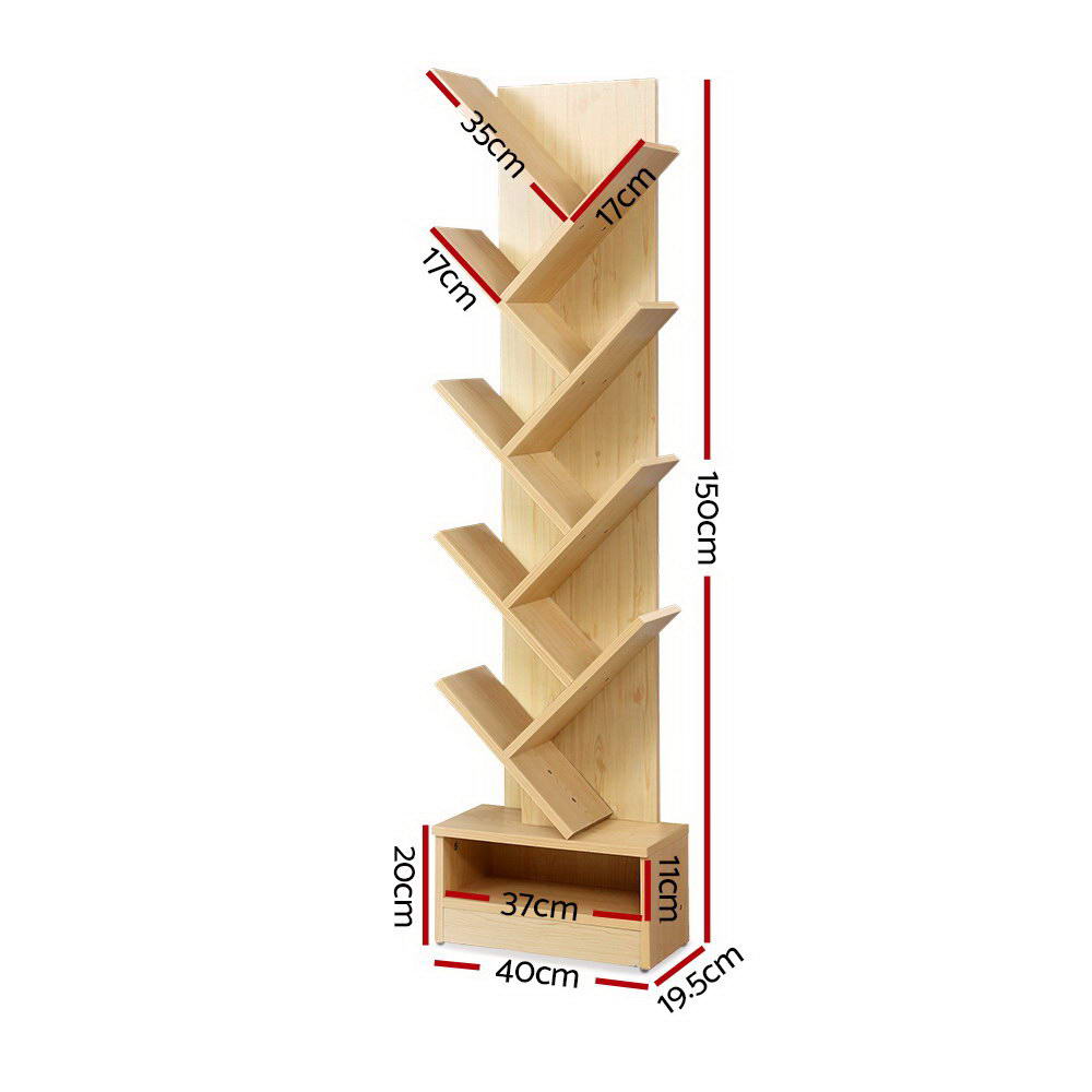 Artiss Display Shelf 9-Shelf Tree Bookshelf Book Storage Rack Bookcase Natural