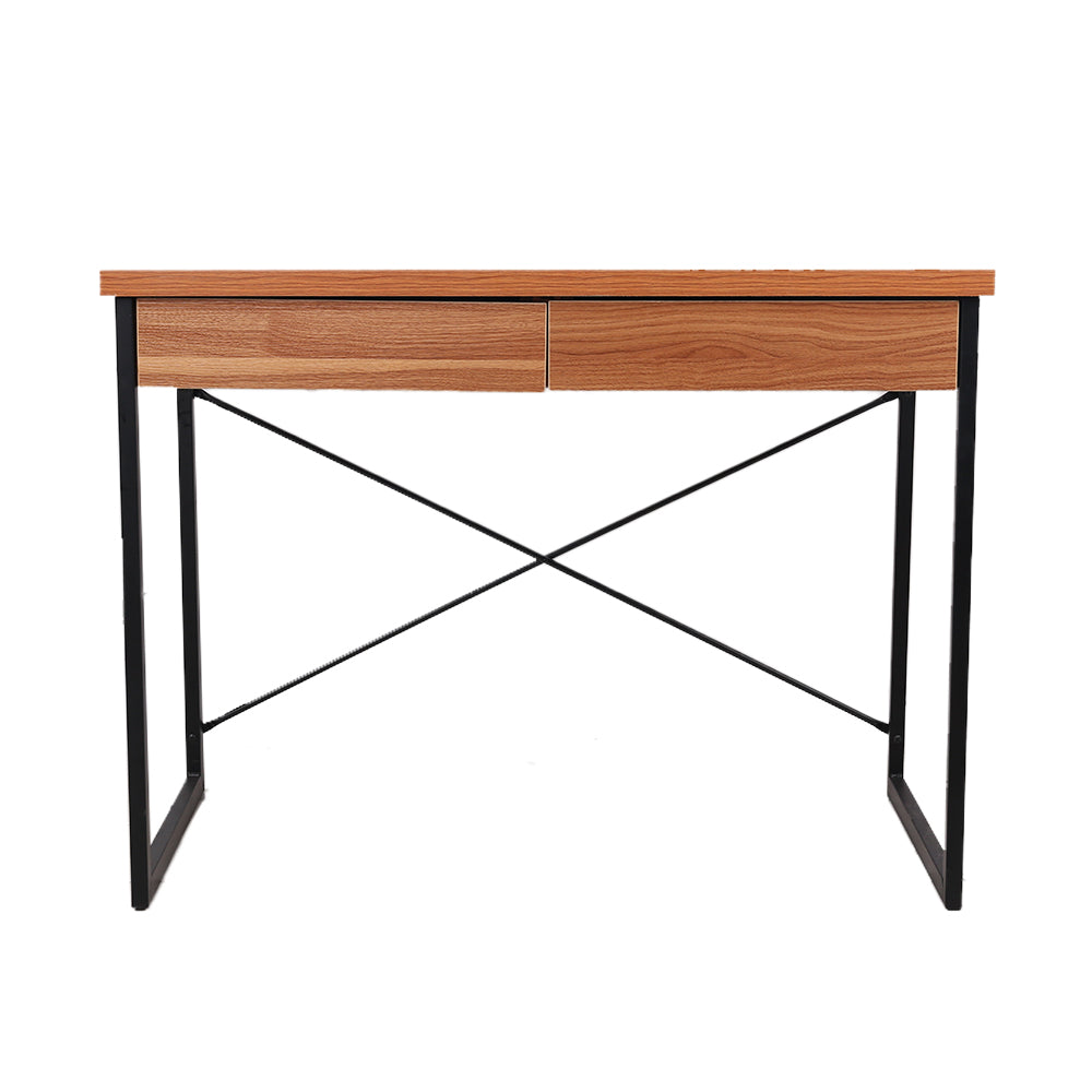 Artiss Metal Desk with Drawer - Walnut