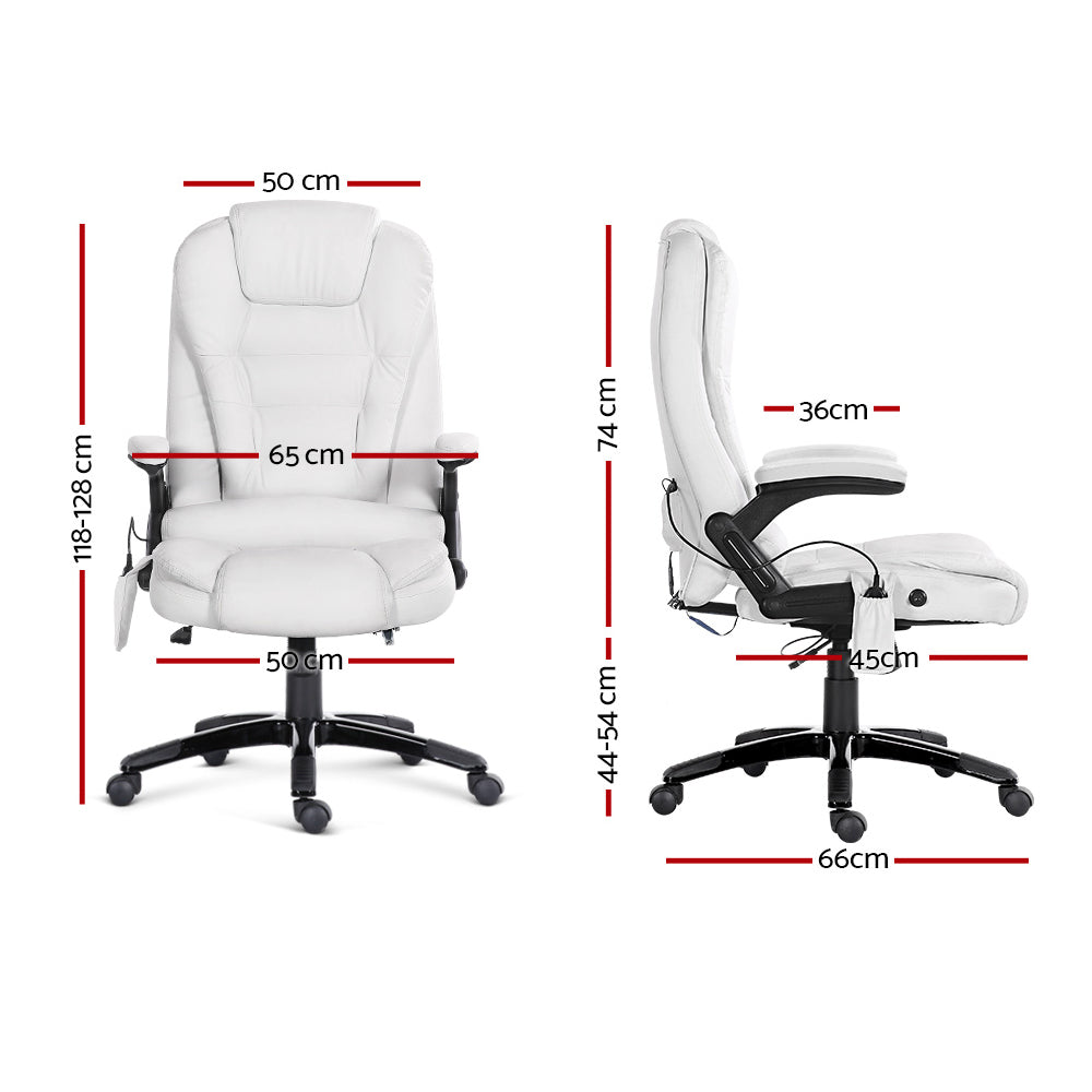 Artiss Massage Office Chair 8 Point PU Leather Office Chair - White