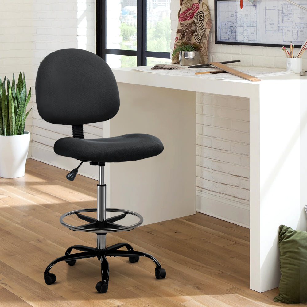 Artiss Office Chair Drafting Stool Fabric Chairs Black