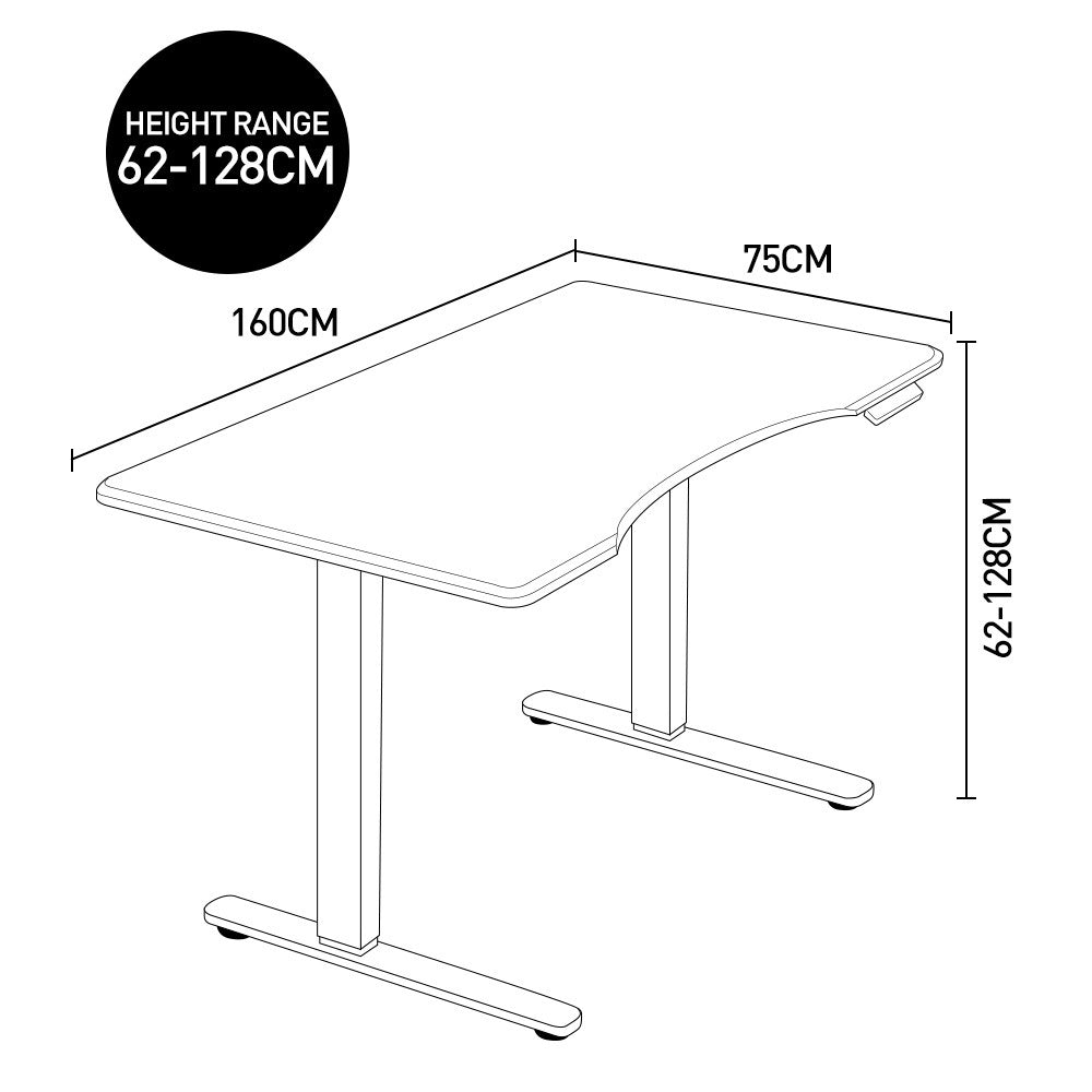 Fortia Sit To Stand Up Standing Desk, 160x75cm, 62-128cm Electric Height Adjustable, Dual Motor, 120kg Load, Arched, White/Silver Frame