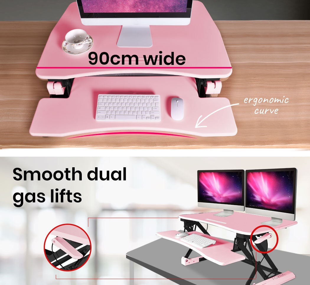 Fortia Desk Riser 90cm Wide Adjustable Sit to Stand for Dual Monitor,