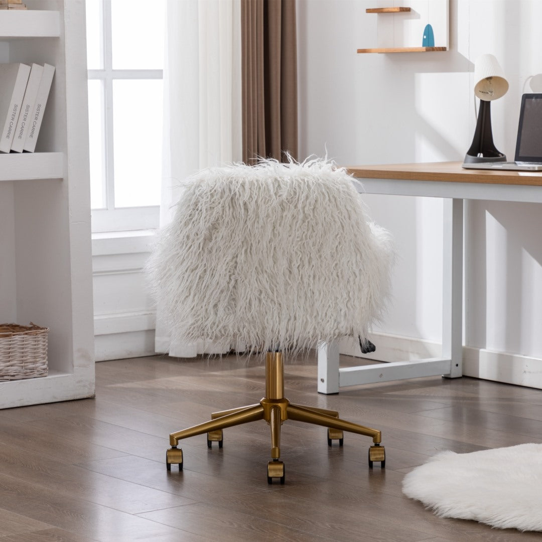 Fluffy Chair For Office - Faux Fur Modern Swivel Desk Chair