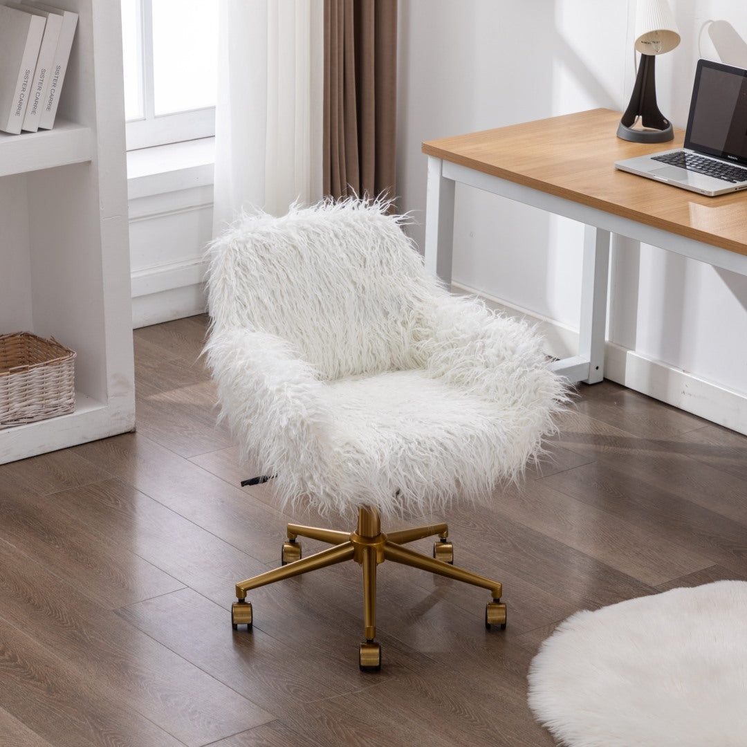 Fluffy Chair For Office - Faux Fur Modern Swivel Desk Chair