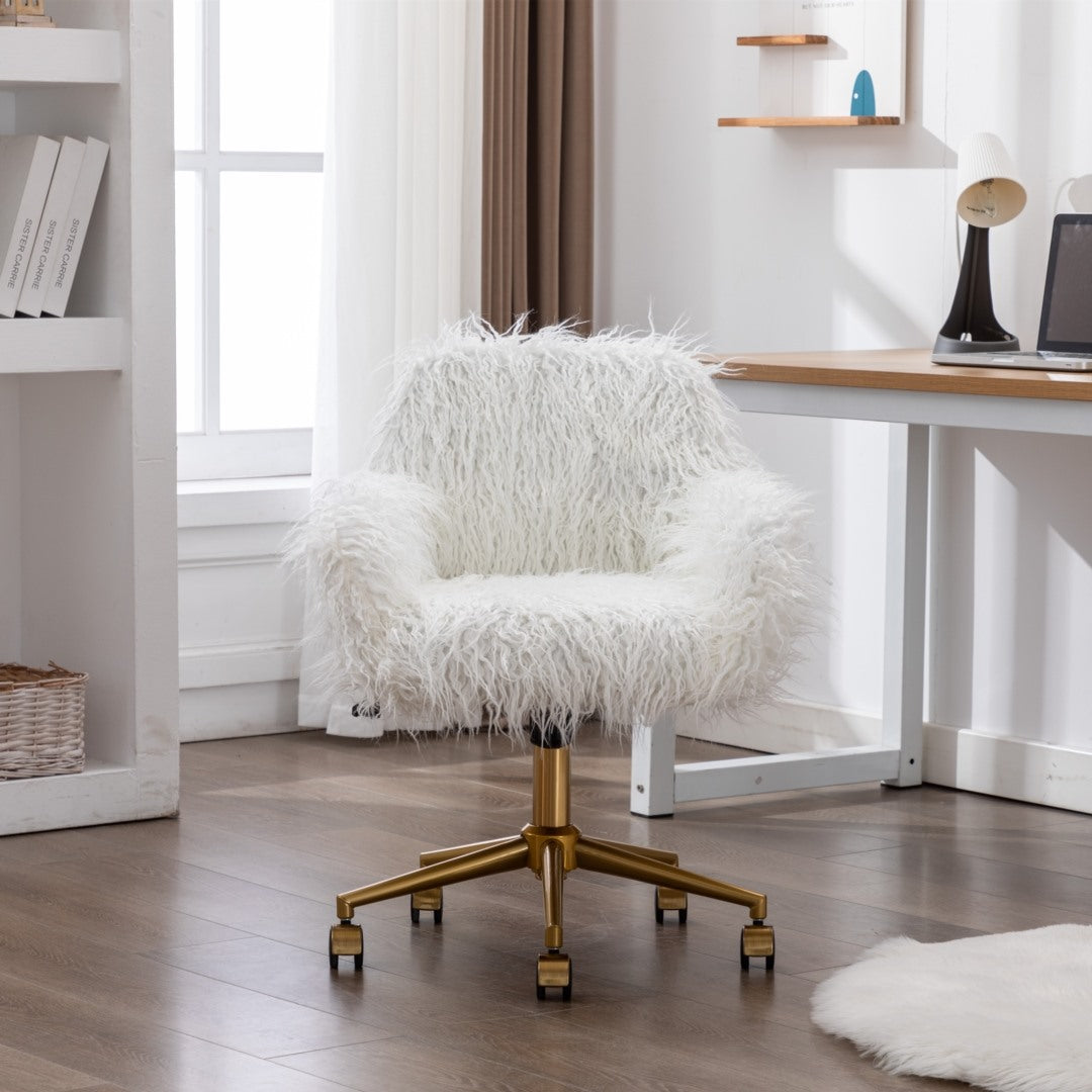 Fluffy Chair For Office - Faux Fur Modern Swivel Desk Chair