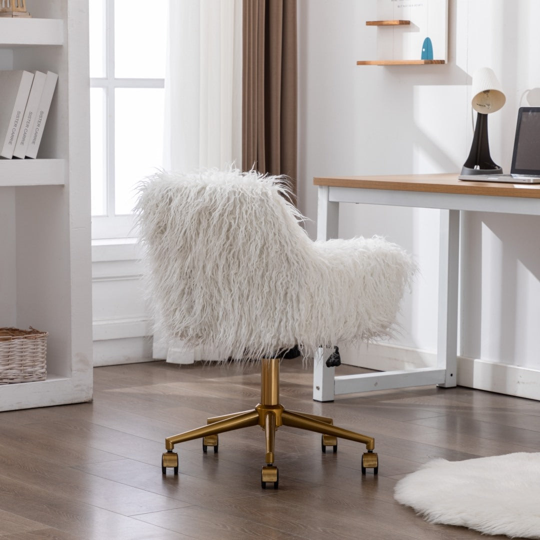 Fluffy Chair For Office - Faux Fur Modern Swivel Desk Chair