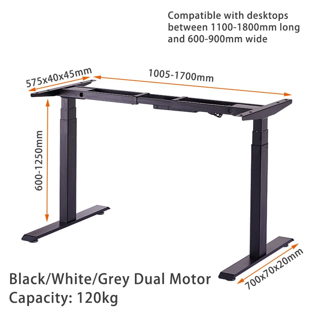 160cm Standing Desk Height Adjustable Sit Stand Motorised Black Dual Motors Frame Black Top