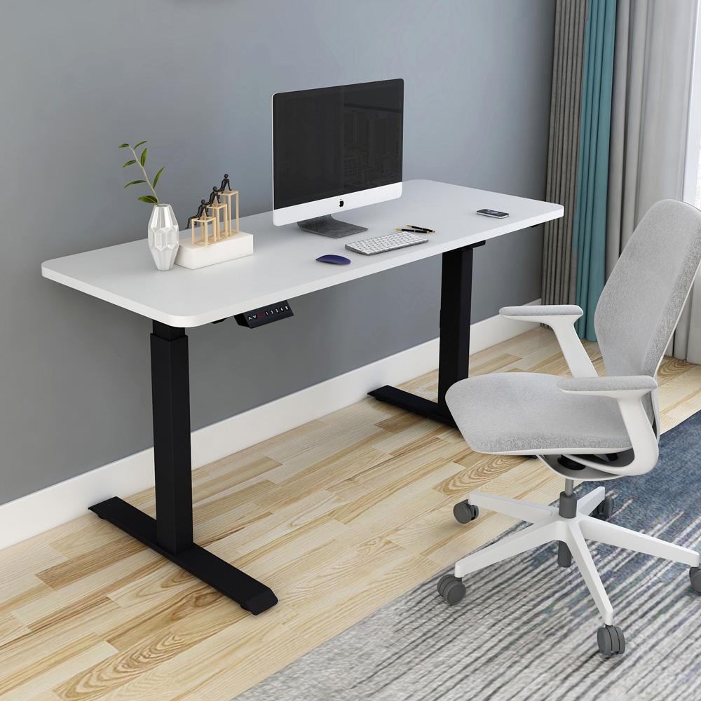 160cm Standing Desk Height Adjustable Sit Stand Motorised Black Dual Motors Frame Maple Top