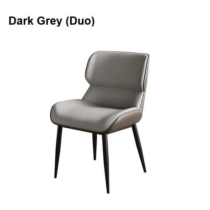 Dark Grey Italian Minimal List Dining Chairs PU Retro Chair Cafe Kitchen Modern Metal Legs x2