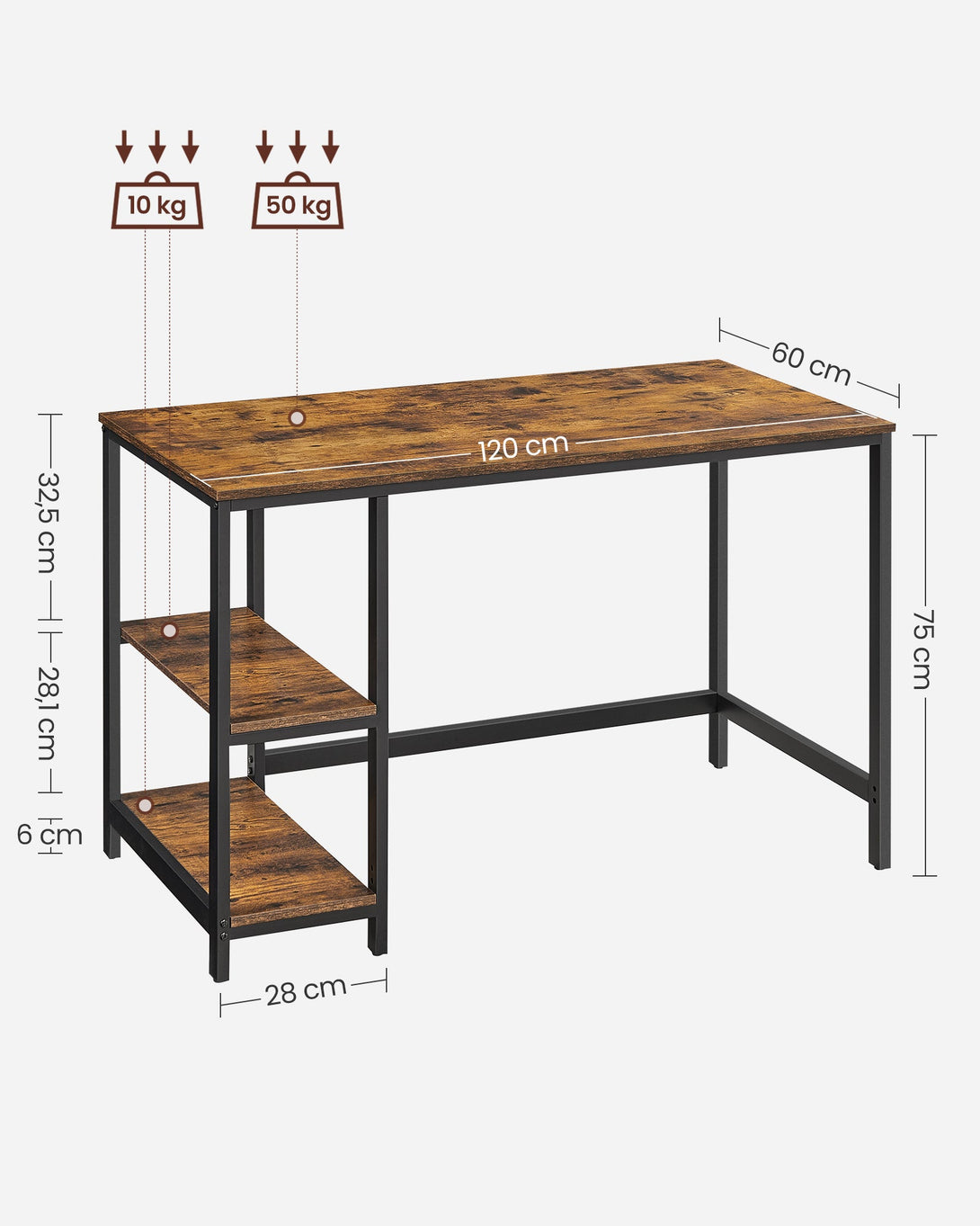 VASAGLE Side Shelf Computer Desk