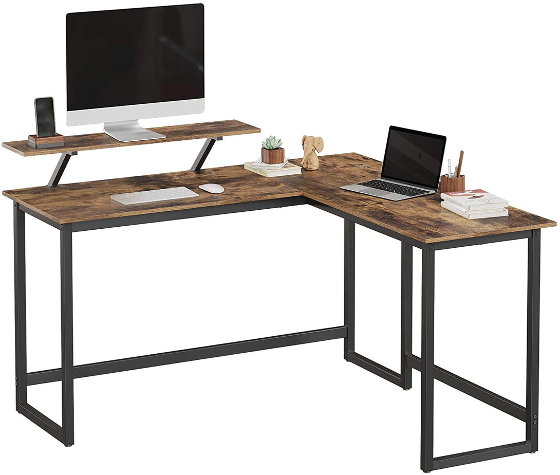 VASAGLE L-Shaped Desk with Screen Stand for Studying, Gaming, Working, Space-Saving