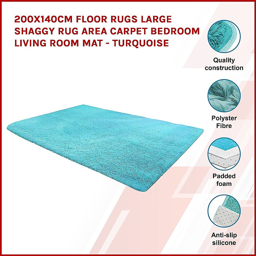 200x140cm Floor Rugs Large Shaggy Rug Area Carpet Bedroom Living Room Mat - Turquoise