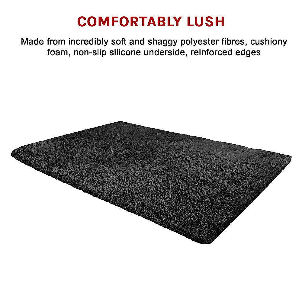 200x140cm Floor Rugs Large Shaggy Rug Area Carpet Bedroom Living Room Mat - Black