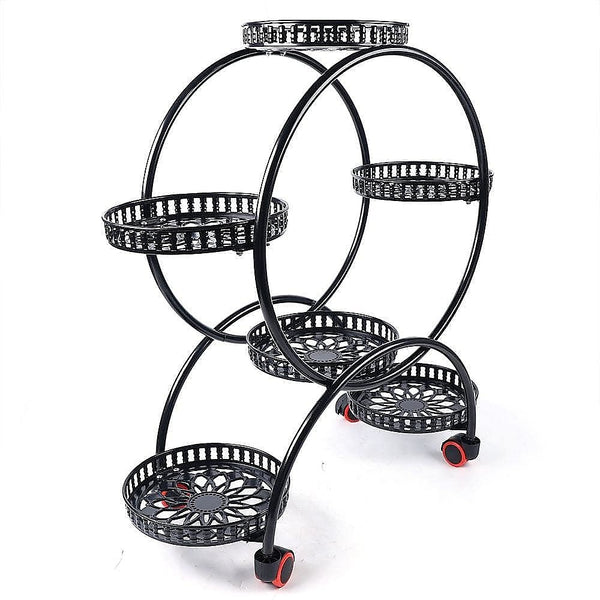 4 Layer 6 Pots Flower Holder Wheeled Plant Stand Shelf 4-Wheel Free Moving Rack